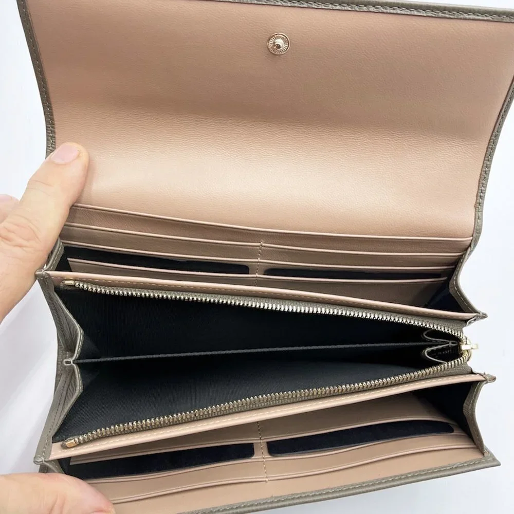 Bally Women's Gray Pebbled Miensa Leather long bifold flap wallet NWT. - Picture 6 of 14